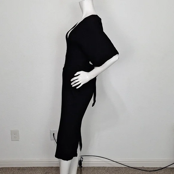 Topshop Black Ribbed Knit W/Open Back Bow Tie Midi Cocktail Dress Size US 6 - Picture 8 of 13